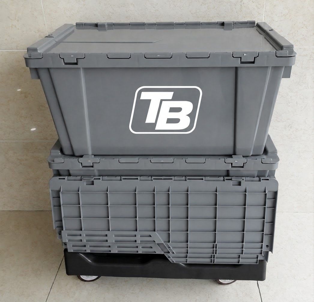 Tampa Bin Co sturdy plastic moving bins with attached lids